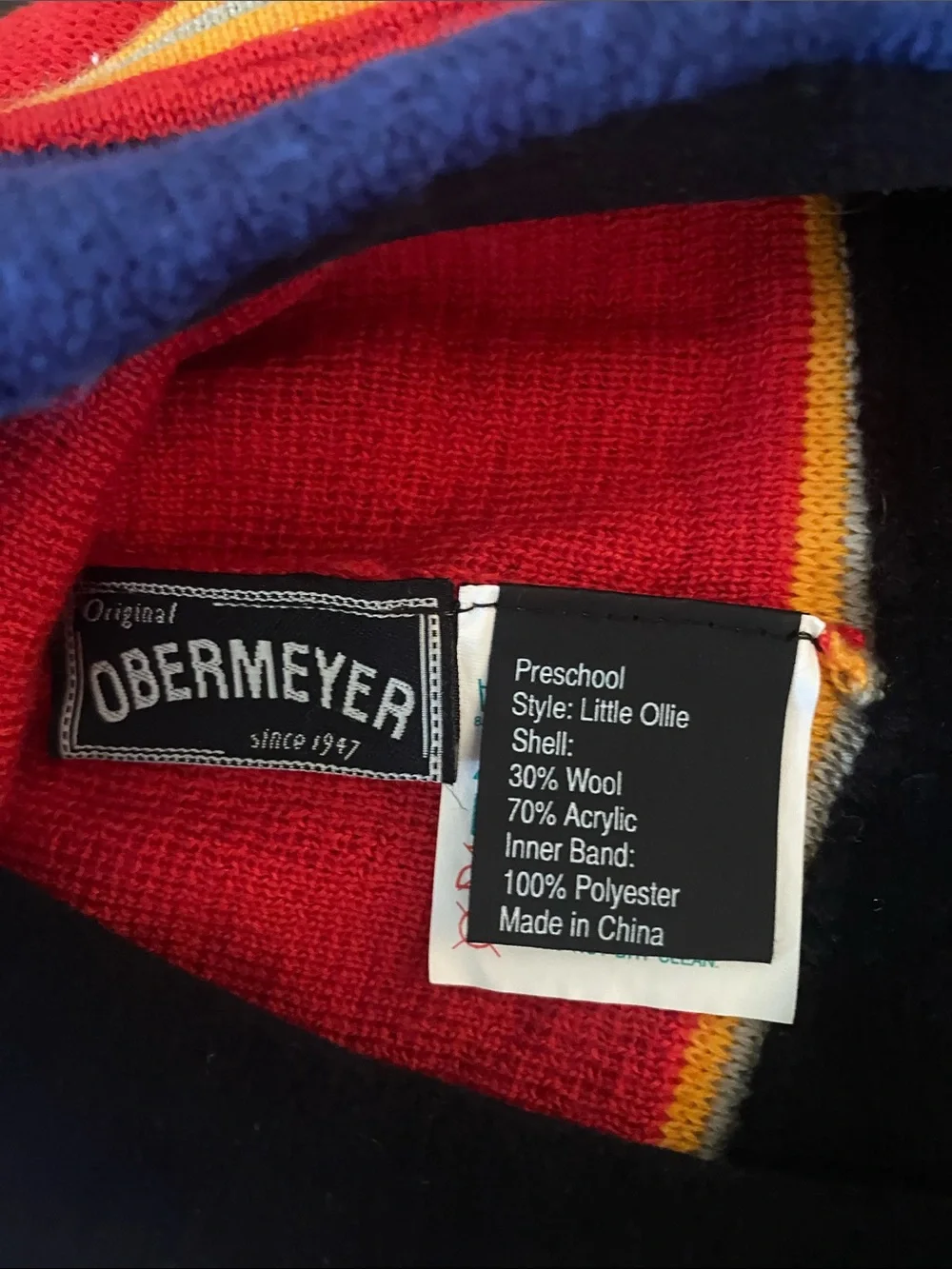 Obermeyer Red, Blue & Yellow Stripe Knit Kids Beanie